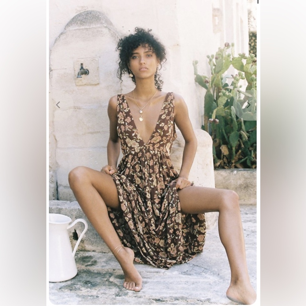 New Anthropologie Faithfull the Brand Opatija Brown Retro Floral Midi Dress M